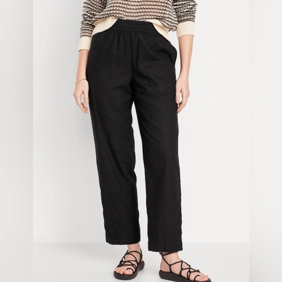 NWT! Black High-Waisted Linen-Blend Straight Pants - Multiple Sizes 💫 - Picture 1 of 5